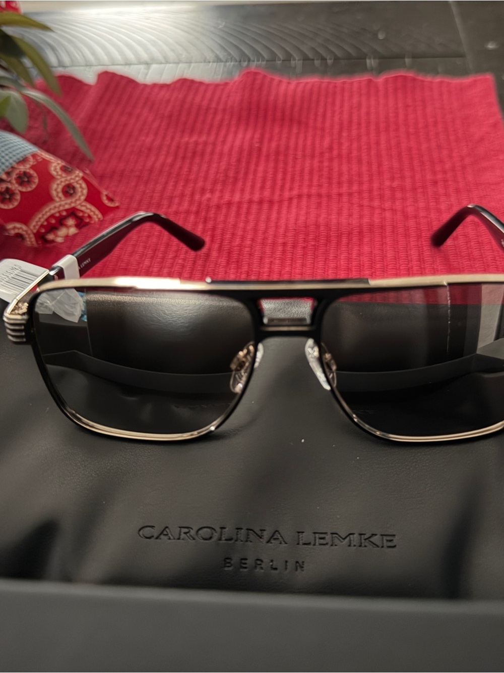 Carolina Lemke Berlin Women's Black and Gold Aviator Sunglasses